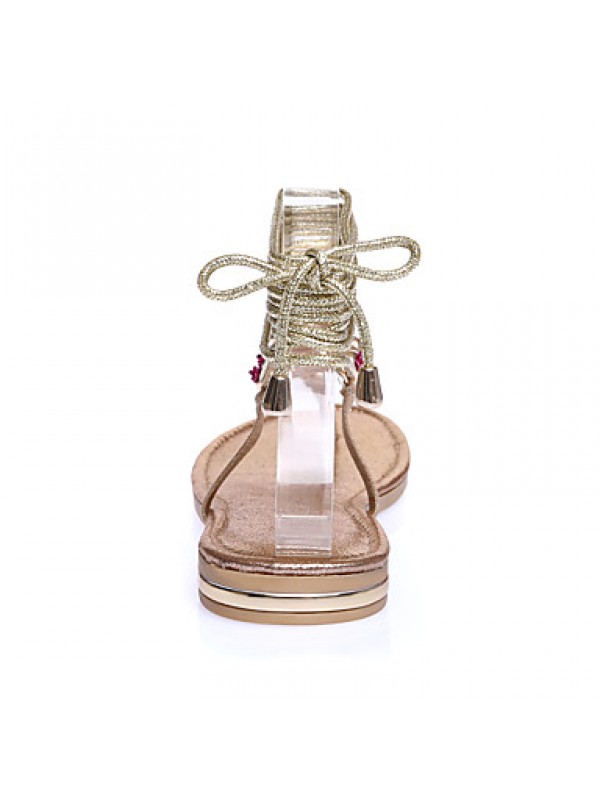 Women's Shoes Leather Low Heel Gladiator / Ankle Strap Sandals Office & Career / Dress / Casual Silver / Gold