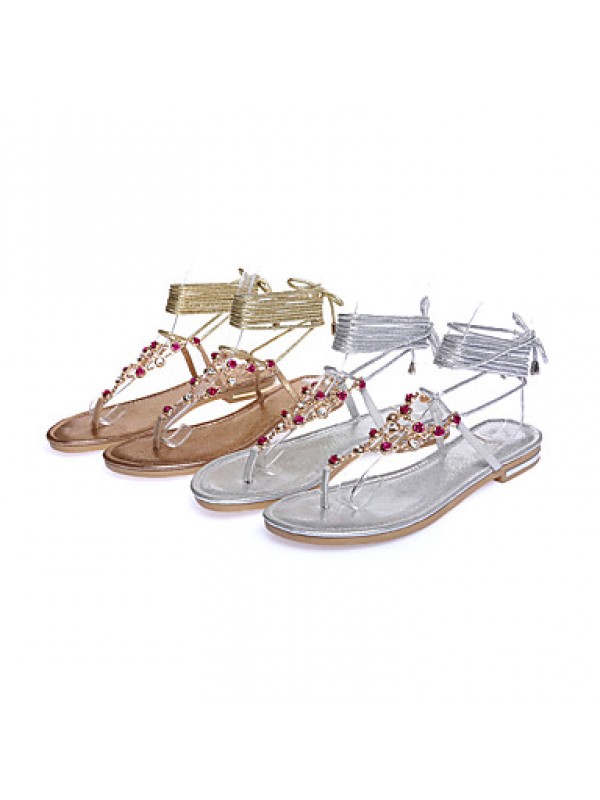 Women's Shoes Leather Low Heel Gladiator / Ankle Strap Sandals Office & Career / Dress / Casual Silver / Gold
