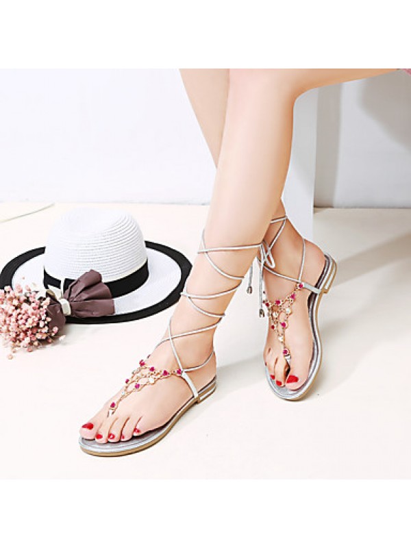 Women's Shoes Leather Low Heel Gladiator / Ankle Strap Sandals Office & Career / Dress / Casual Silver / Gold
