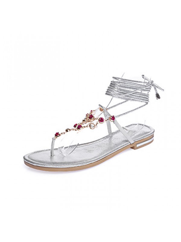 Women's Shoes Leather Low Heel Gladiator / Ankle Strap Sandals Office & Career / Dress / Casual Silver / Gold