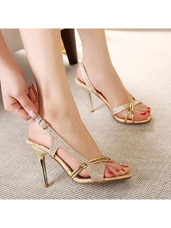 Women's Spring / Summer / Fall / Winter Heels / Pointed Toe / Open Toe Leather Dress / Party & Evening Stiletto Heel Buckle Gold