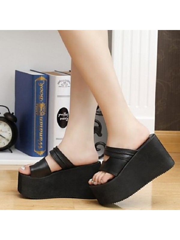 Women's Shoes Flange Simple Wedge Heel Comfort Sandals Dress Black / White
