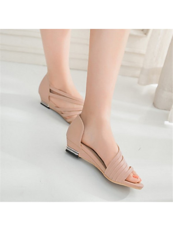 Women's Shoes Leatherette Wedge Heel Comfort / Open Toe Sandals Office & Career / Dress / Casual Black / Blue / Pink