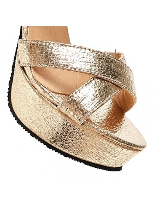 Women's Spring / Summer / Fall Peep Toe Leatherette Outdoor / Dress / Casual Stiletto Heel Buckle Black / Silver / Gold