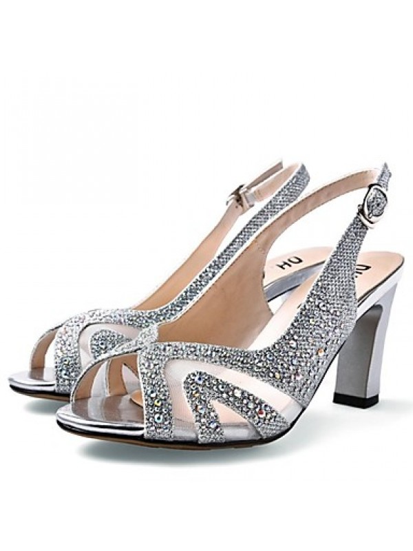 Women's Shoes Suede Chunky Heel Peep Toe / Comfort Sandals Office & Career / Party & Evening / Casual Silver / Gold
