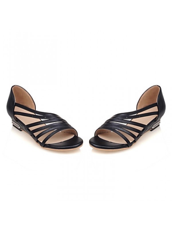 Women's Shoes Leatherette Wedge Heel Comfort / Open Toe Sandals Office & Career / Dress / Casual Black / Blue / Pink