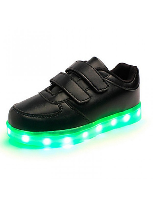 Girl's LED'S Shoes Sneakers Comfort / Flats Party / Athletic / Casual Flat Heel Magic Tape / LED Black / White  