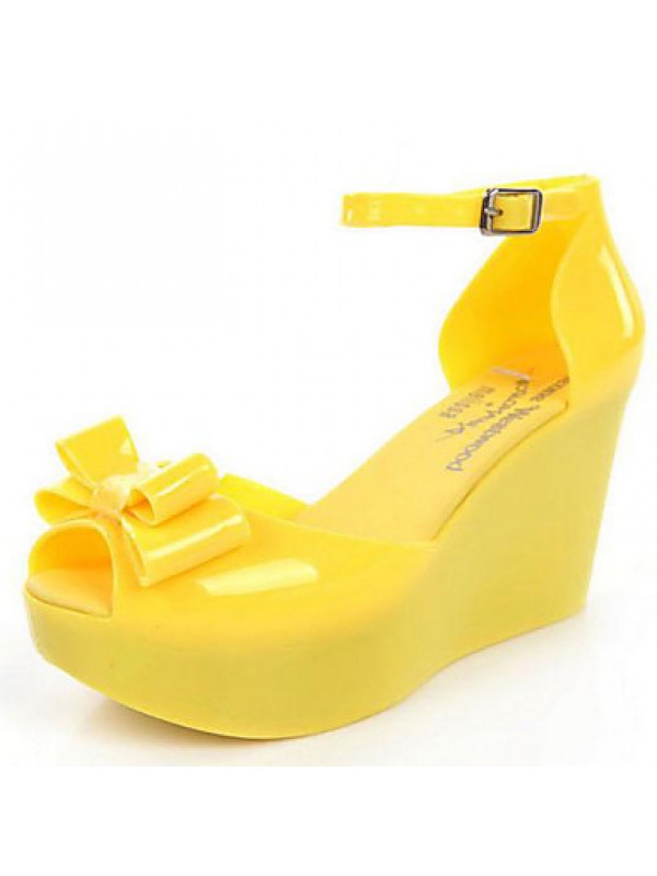 Women's Sandals Summer Slingback Rubber Casual Wedge Heel Bowknot