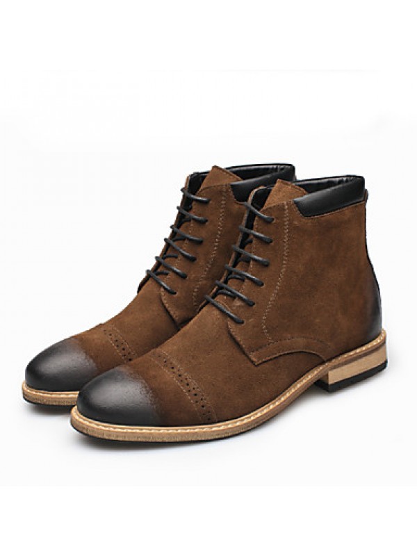 Shoes Leather Casual Boots Casual Low Heel Lace-up Black / Brown  