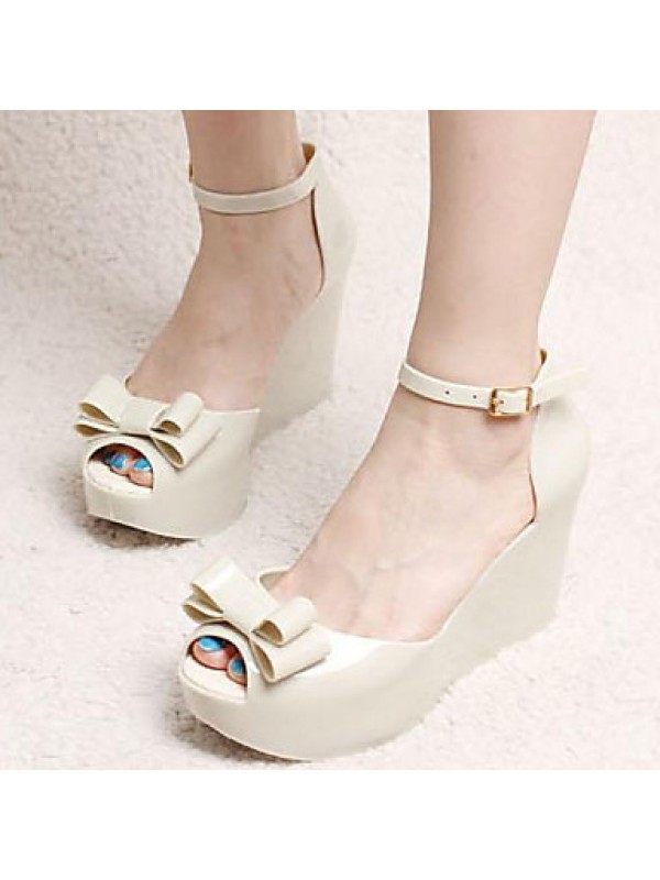 Women's Sandals Summer Slingback Rubber Casual Wedge Heel Bowknot