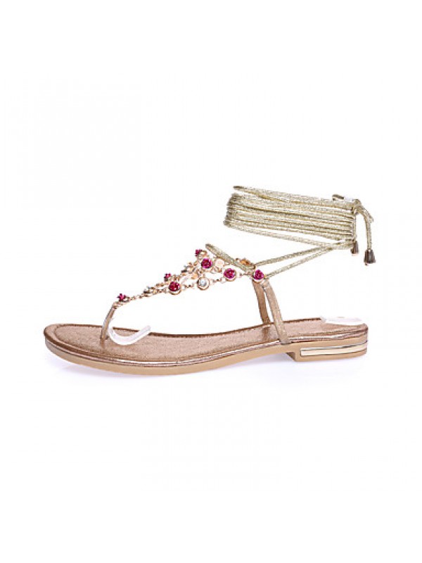 Women's Shoes Leather Low Heel Gladiator / Ankle Strap Sandals Office & Career / Dress / Casual Silver / Gold