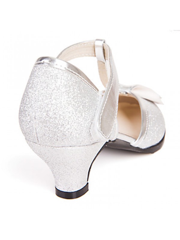 Girl's Heels Spring / Summer Round Toe Leatherette Dress / Casual Chunky Heel Bowknot Blue / Pink / Silver  