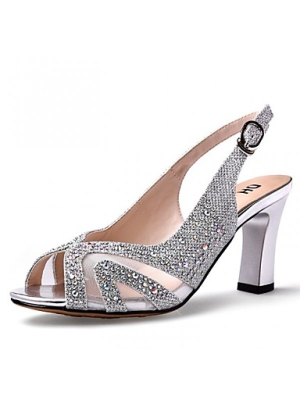 Women's Shoes Suede Chunky Heel Peep Toe / Comfort Sandals Office & Career / Party & Evening / Casual Silver / Gold