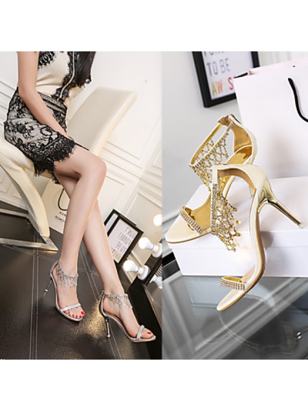 Women's Shoes Leather / Glitter Stiletto Heel Heels Sandals Wedding / Party & Evening / Dress Silver / Gold