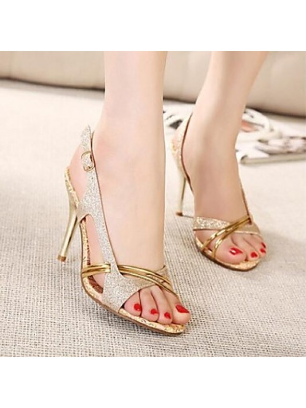 Women's Spring / Summer / Fall / Winter Heels / Pointed Toe / Open Toe Leather Dress / Party & Evening Stiletto Heel Buckle Gold