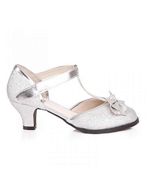 Girl's Heels Spring / Summer Round Toe Leatherette Dress / Casual Chunky Heel Bowknot Blue / Pink / Silver  