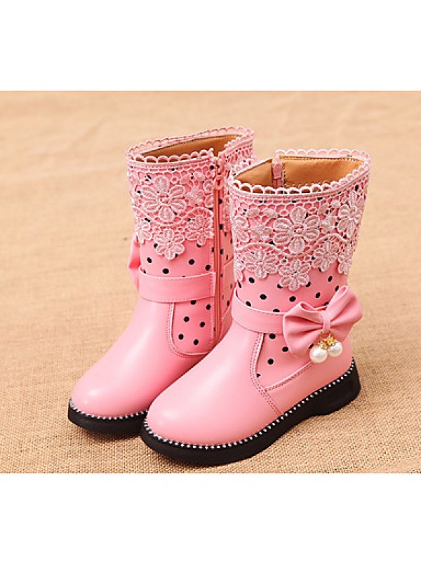Girl's Boots Spring / Fall Combat Boots PU Casual Flat Heel Zipper Black / Pink / Red Others  