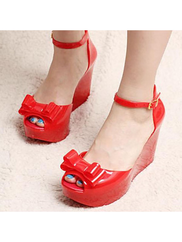 Women's Sandals Summer Slingback Rubber Casual Wedge Heel Bowknot