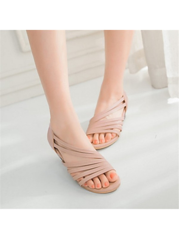 Women's Shoes Leatherette Wedge Heel Comfort / Open Toe Sandals Office & Career / Dress / Casual Black / Blue / Pink
